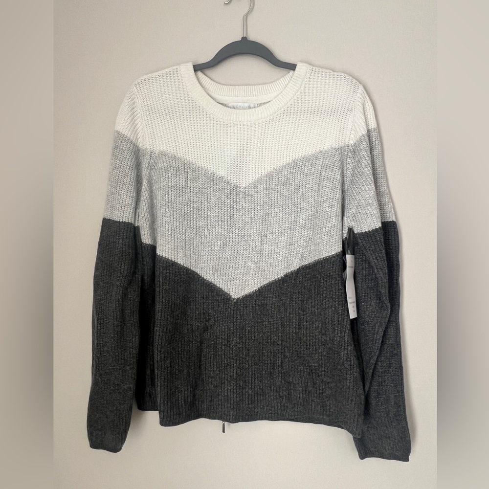 Design History Gray Chevron Colorblock Sweater Back Accent Zip